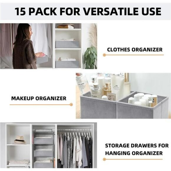 15 Pack Fabric Drawer Organizers Closet Bins for Clothes Socks Underwear - Picture 6 of 7